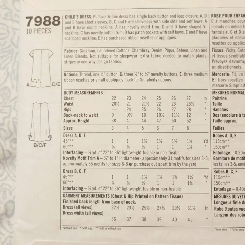 Simplicity 7150 & 7988 Girl's Dress, Top, Capris, Shorts, Bag Pattern - NWOT